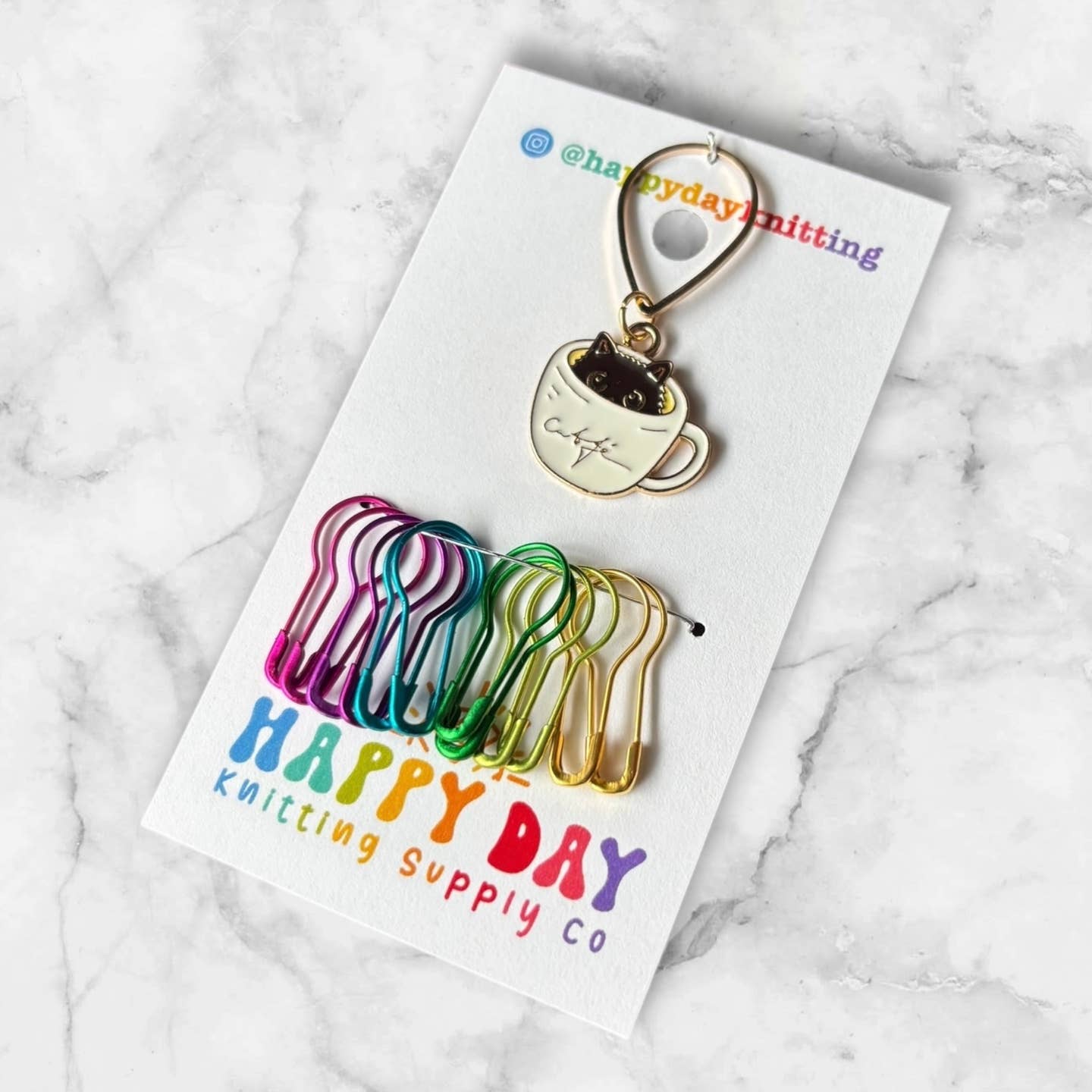 Catfe Catprogress Keeper with Bulb Pin Stitch Marker Set