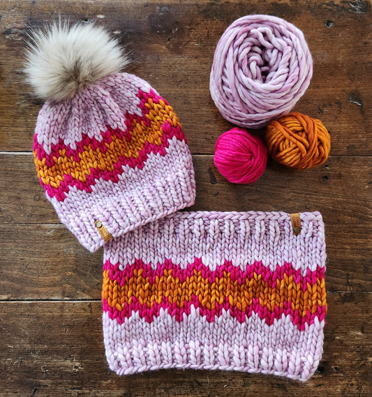 Merino Wool Pom Hat and Cowl Set