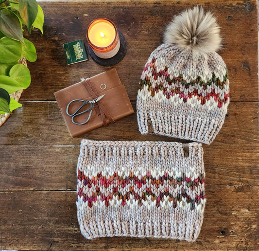 Merino Wool Pom Hat and Cowl Set