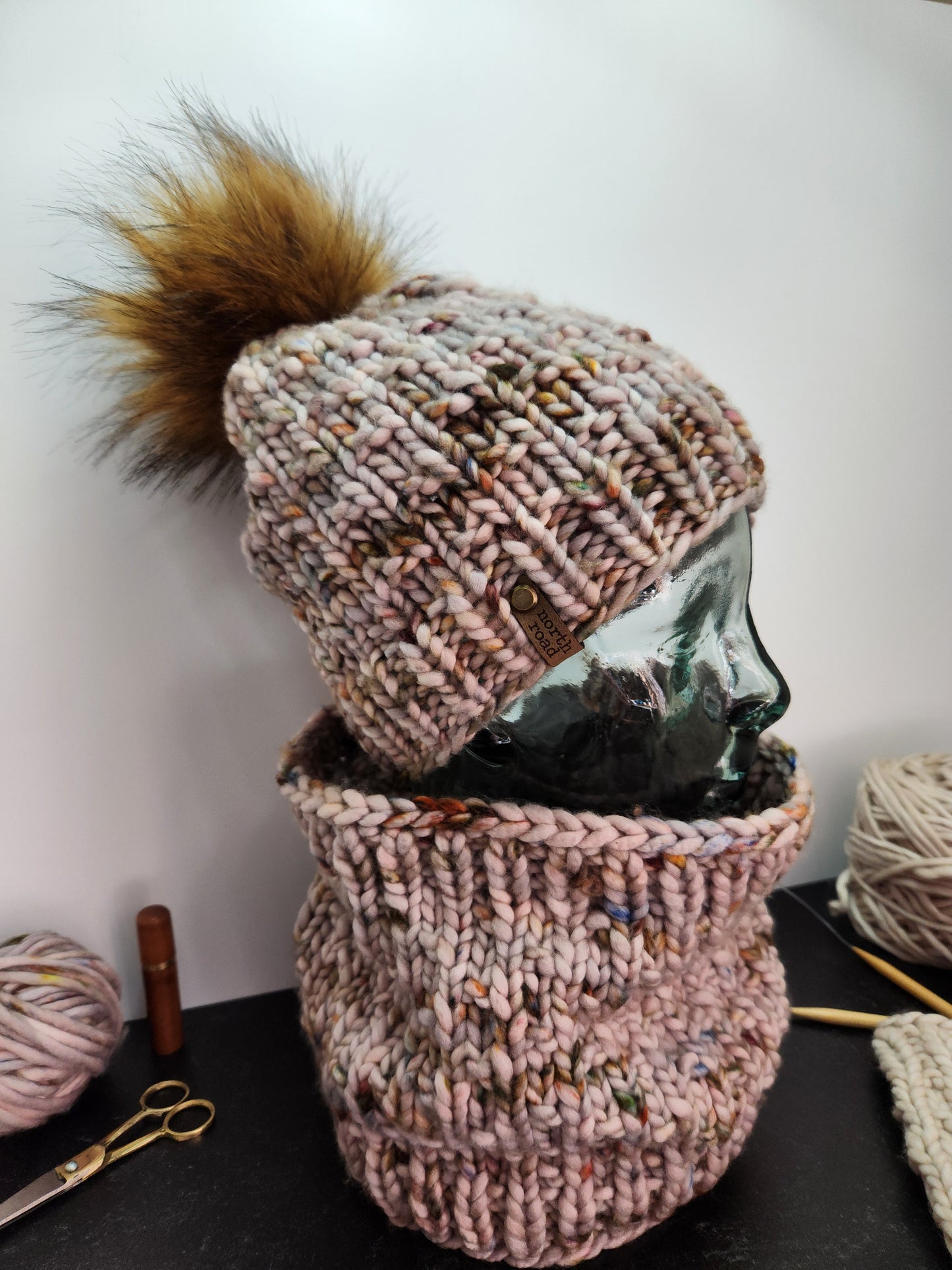 Merino Wool Pom Hat and Cowl Set