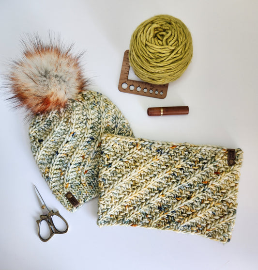 Merino Wool Pom Hat and Cowl Set