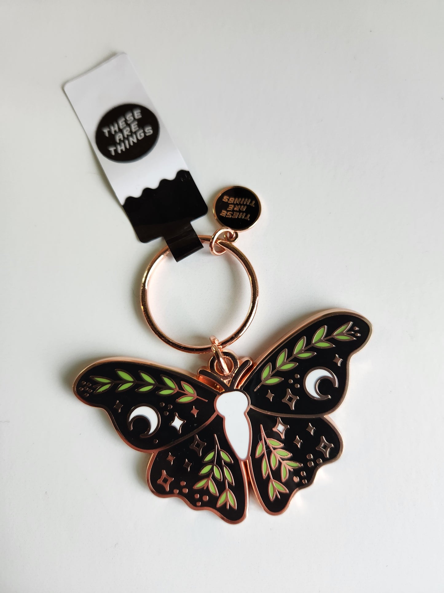 Lunar Floral Moth Enamel Key Chain