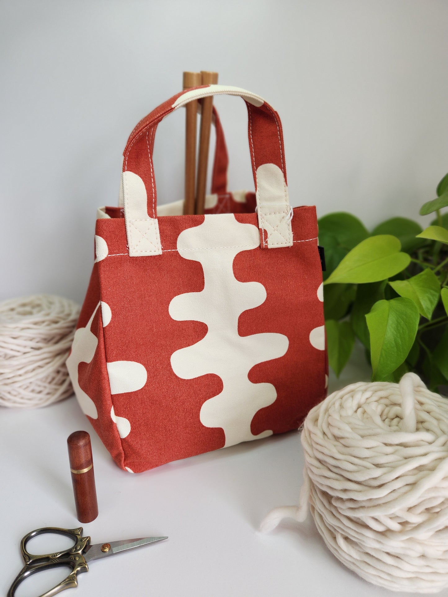 Knitting Project Bag, Lunch Tote, Echo Tangerine