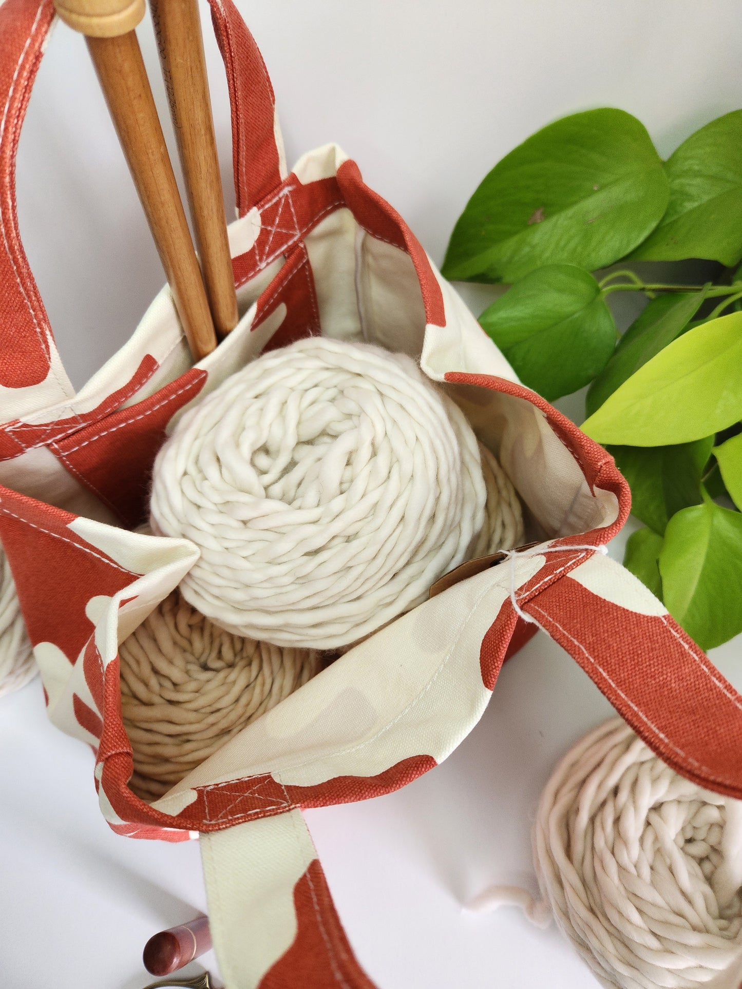 Knitting Project Bag, Lunch Tote, Echo Tangerine
