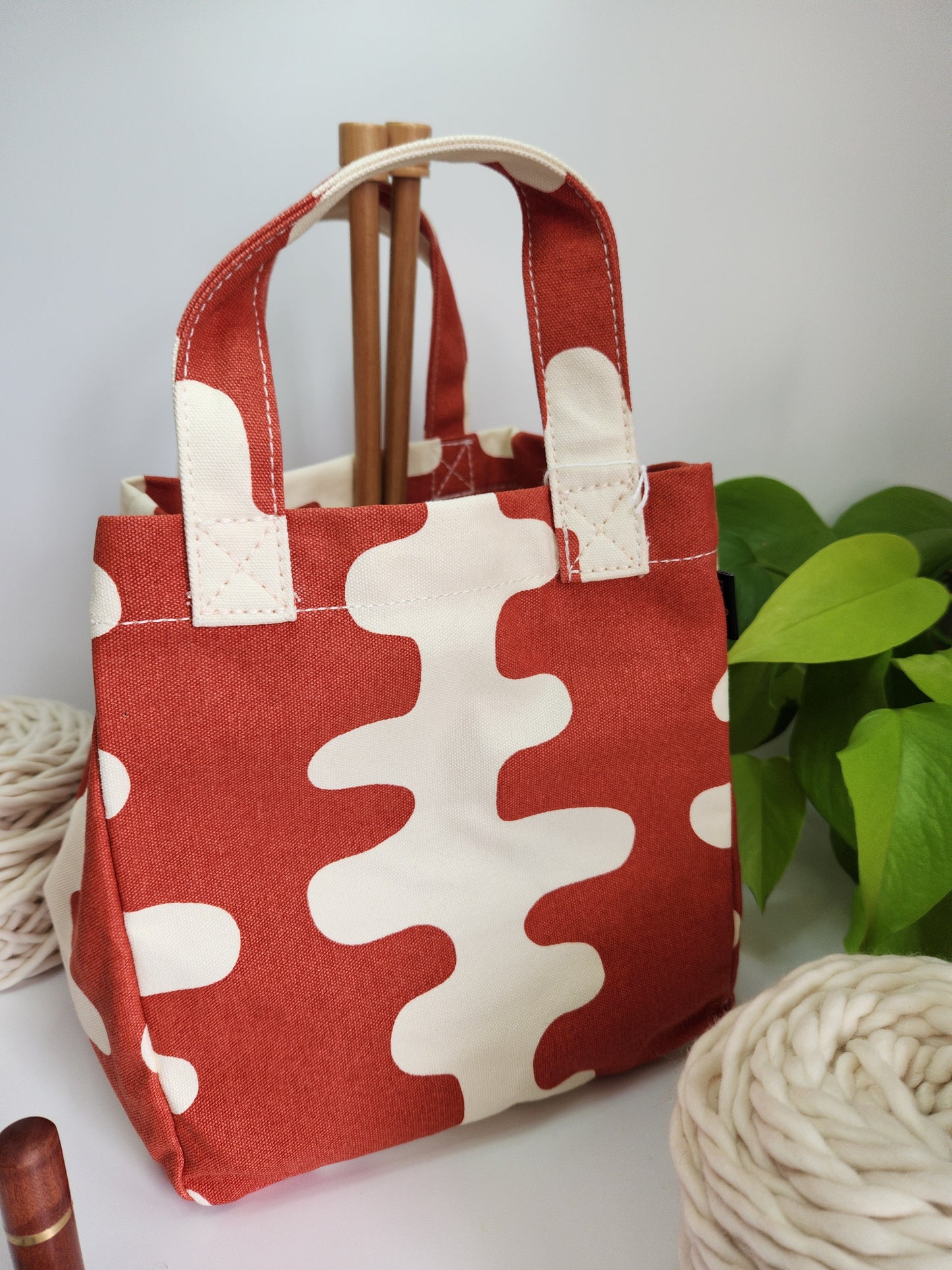 Knitting Project Bag, Lunch Tote, Echo Tangerine