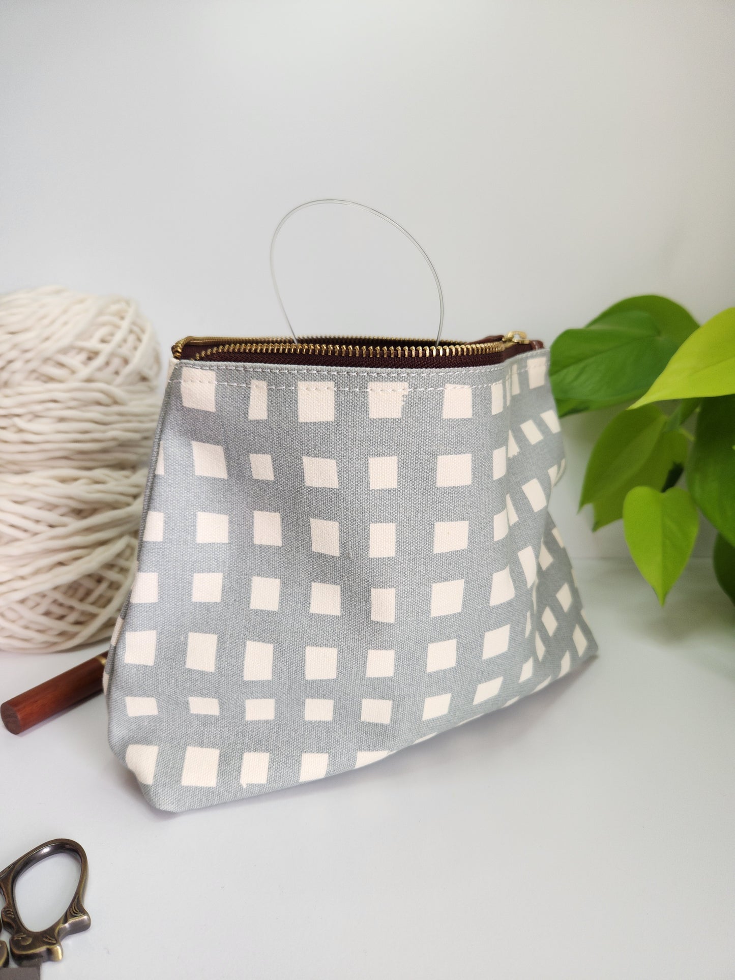 Knitting Project Bag, Large Zipper Pouch, Flores
