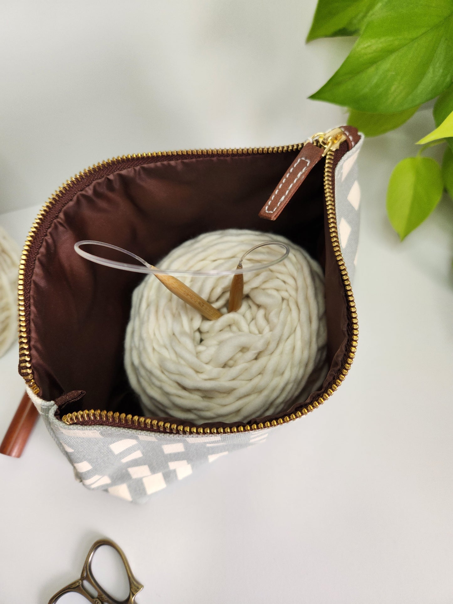 Knitting Project Bag, Large Zipper Pouch, Flores