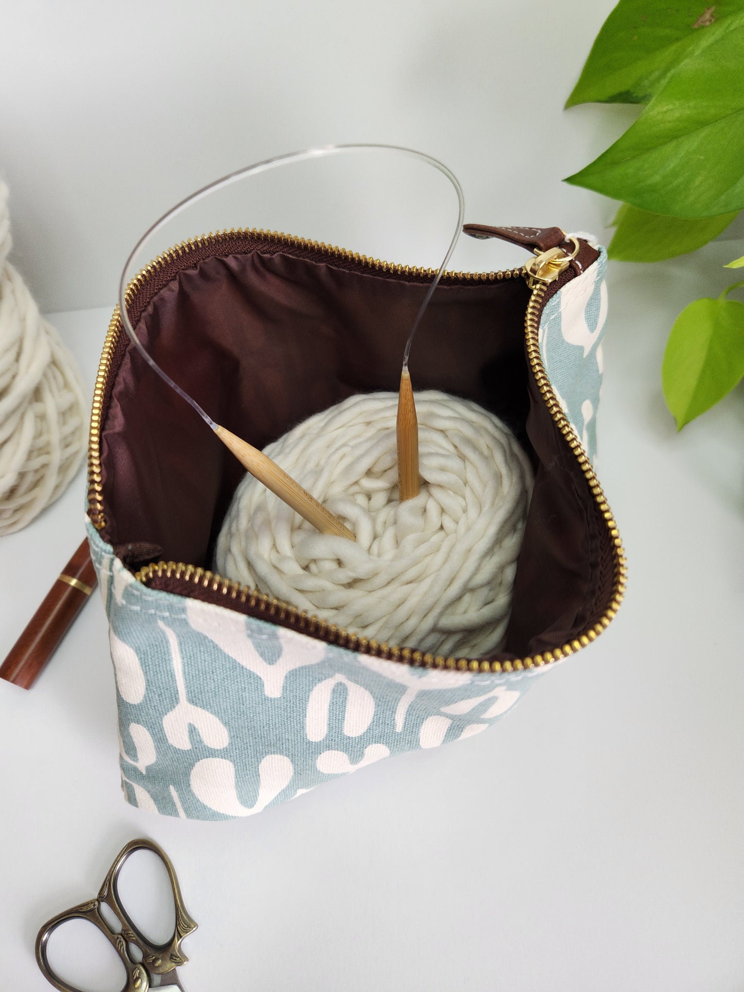 Knitting Project Bag, Large Zipper Pouch, Rosendals