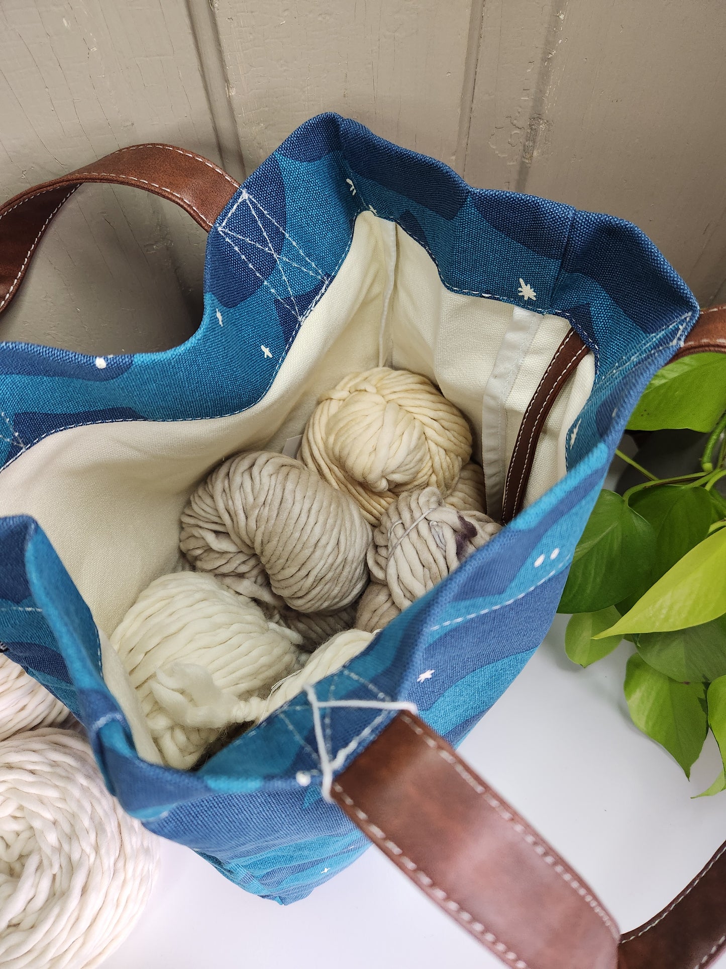 Knitting Project Bag, Market Tote, Plaka