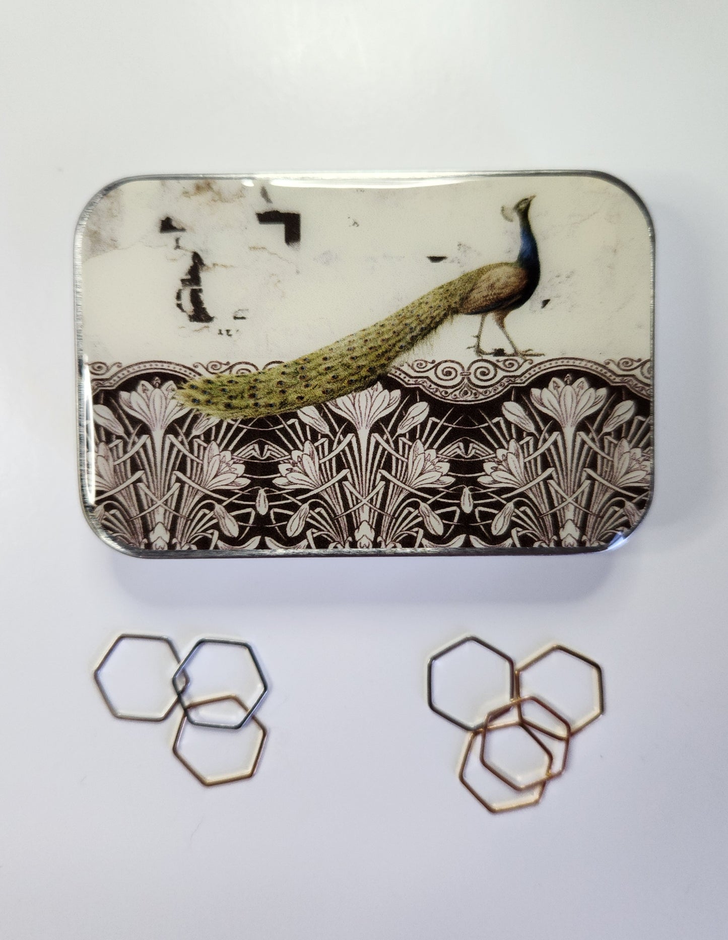 Large Peacock Notions Tin