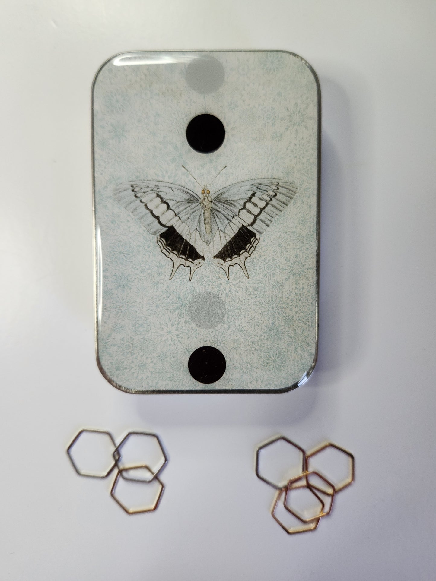 Large Beautiful Blue Moth Notions Tin