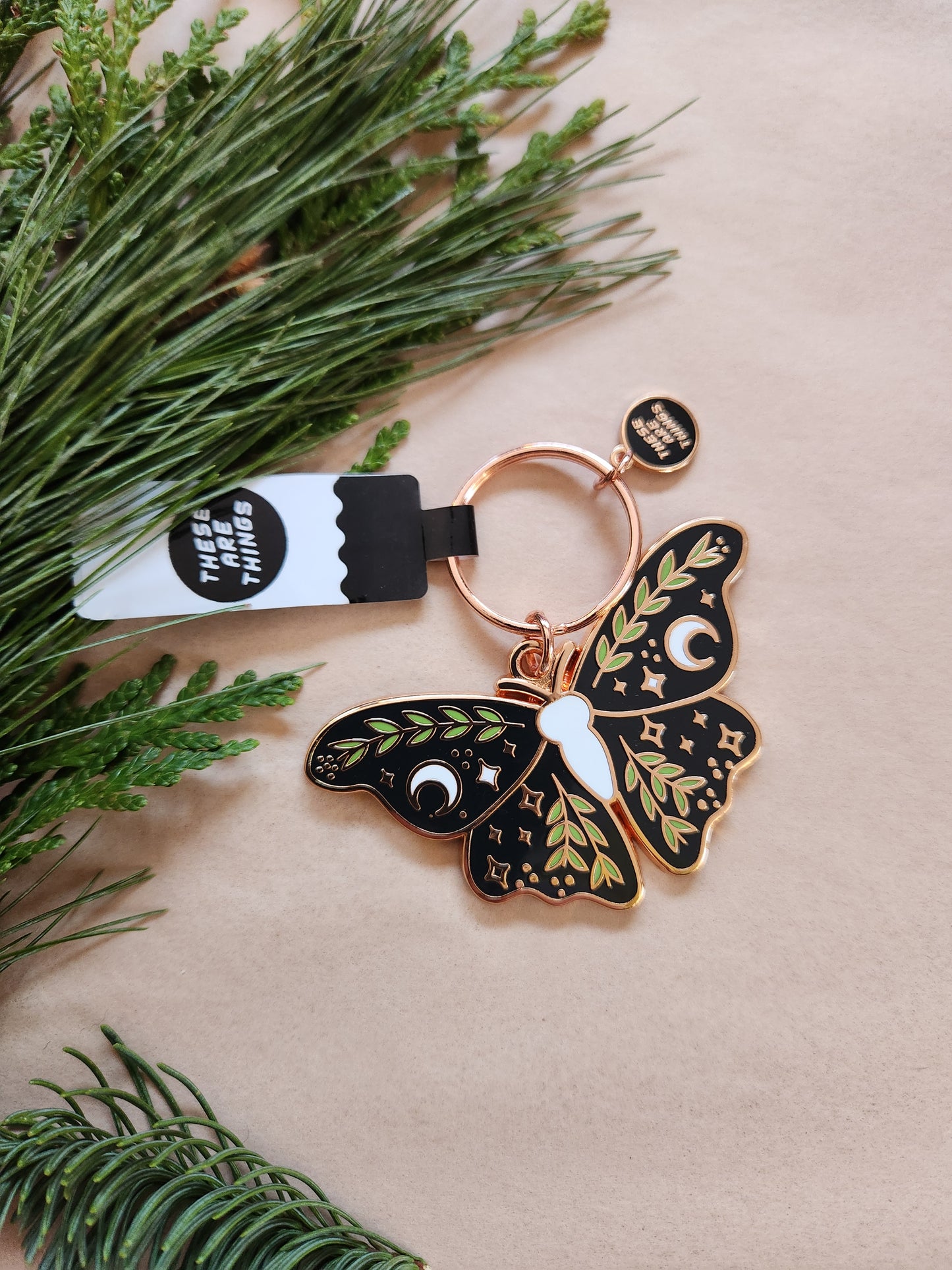 Lunar Floral Moth Enamel Key Chain