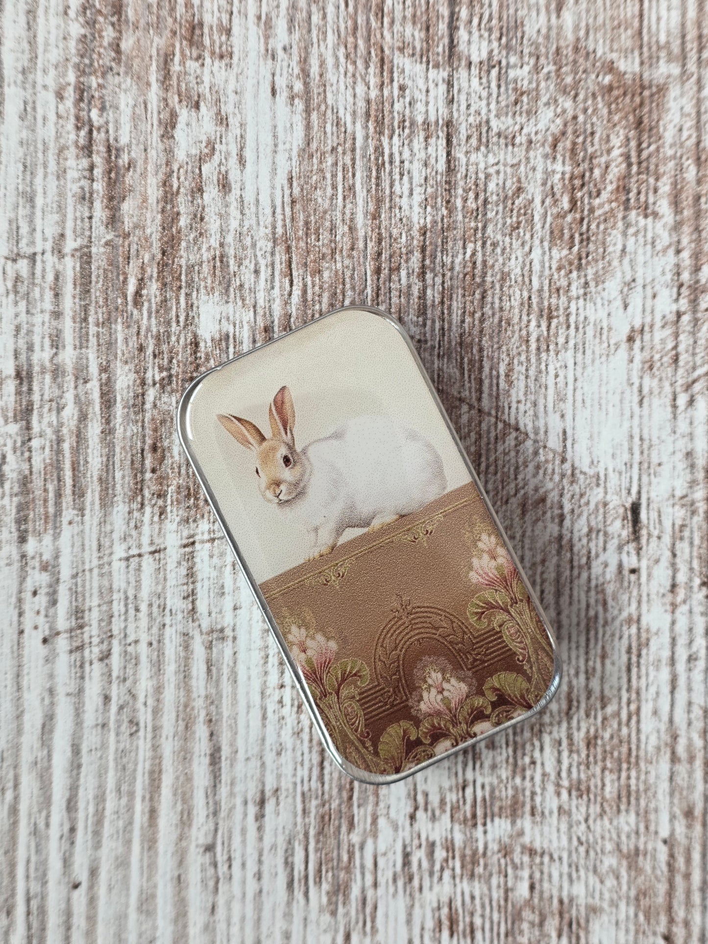 Small Sweet White Bunny Notions Tin