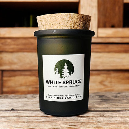 Five Pines Candle Co | White Spruce | North Road Knits | coconut wax | beeswax | Hand Poured | Ely, MN | Woman Owned | Toxin Free | Wood Wick