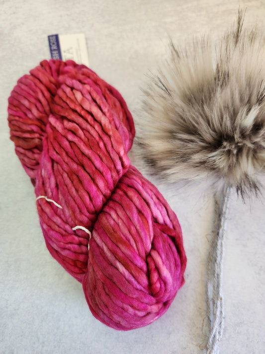 North Road Knits Yarn and Pom Bundle Malabrigo Rasta Handmade Pom-Pom Knitting Kit Pattern Malabrigo Rasta English Rose