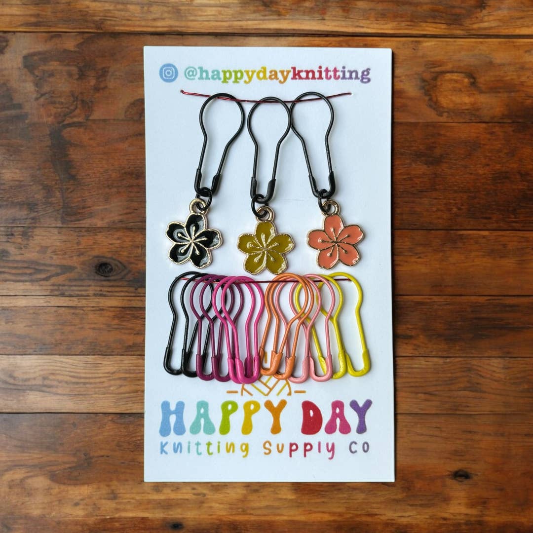 Sakura Flower Stitch Markers with Bulb Pins and Charms Stitch Marker Set