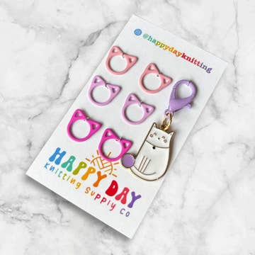 Yarn Cat Stitch Marker with Cat Rings Stitch Marker Set
