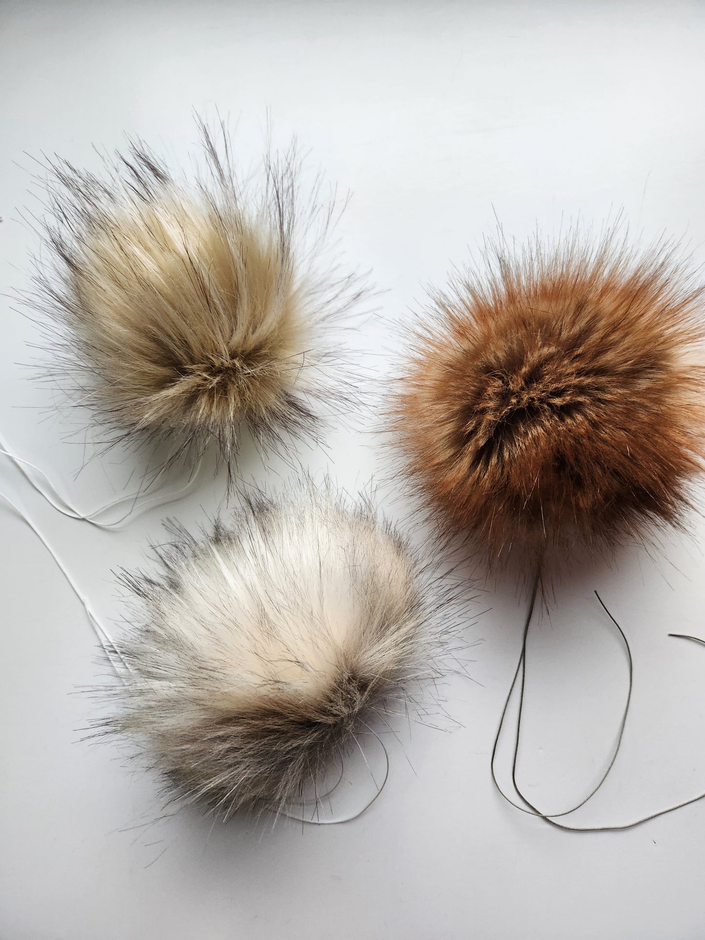 Set of 3 Handmade Faux Fur Pom Poms; Coyote, Red Coyote, Blonde