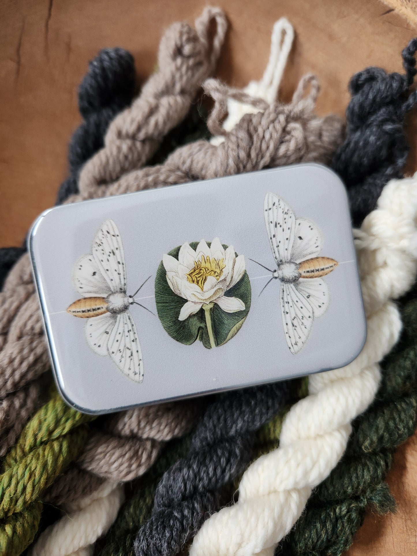 Large Moth and Lotus Flower Notions Tin