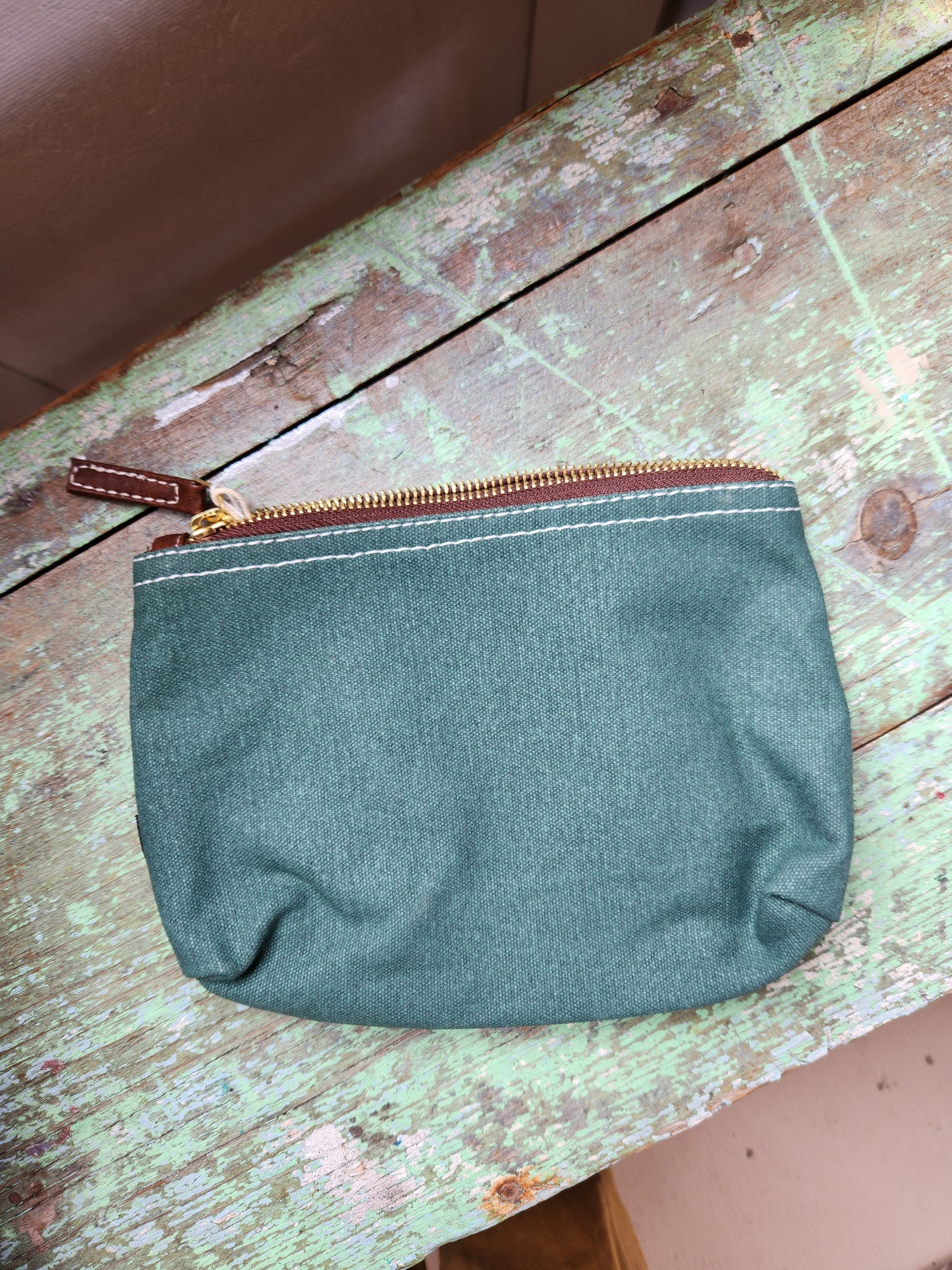 Knitting Project Bag, Medium Zipper Pouch, Waxed Hunter Green