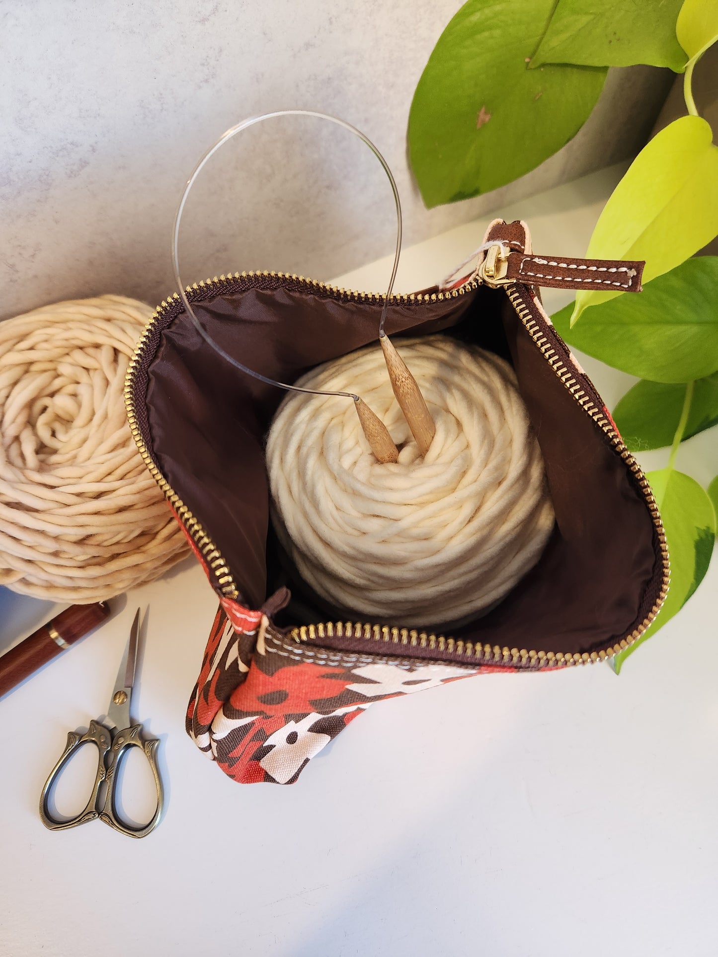 Knitting Project Bag, Large Zipper Pouch, Solvang Terra