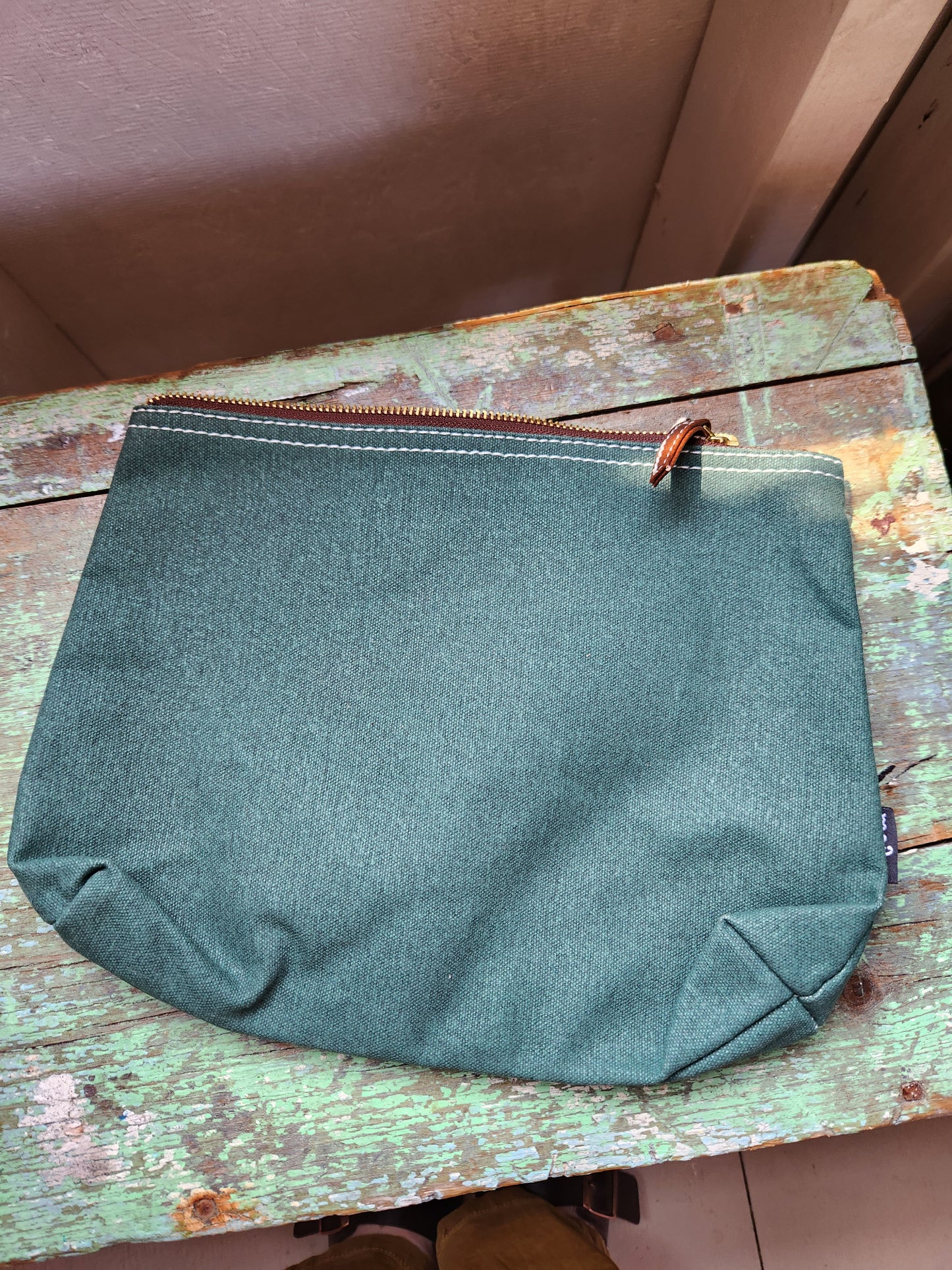 Knitting Project Bag, Large Zipper Pouch, Waxed Hunter Green