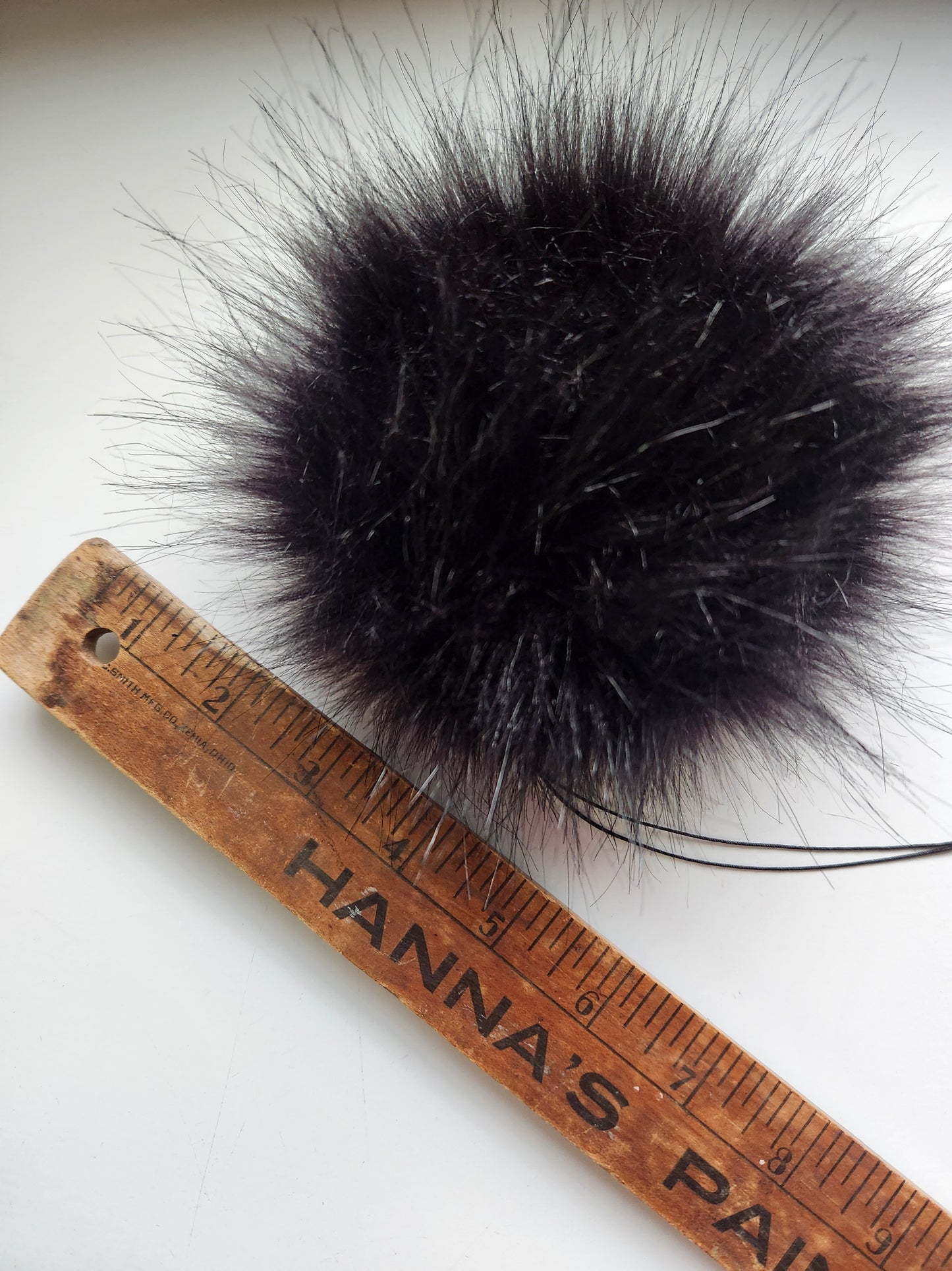 Set of 3 Handmade Faux Fur Pom Poms; Black, Caramel, Dark Gray Wolf