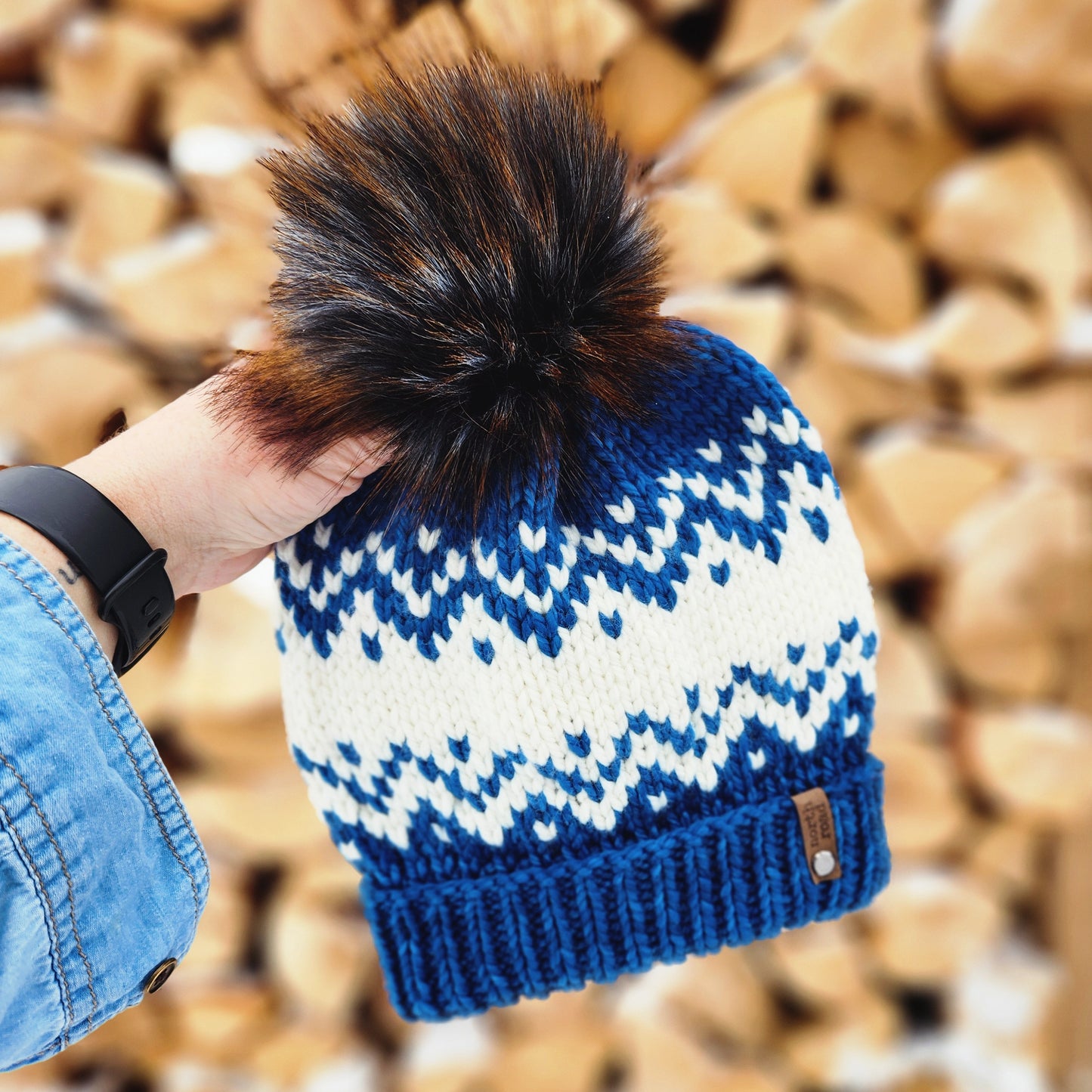 Merino Wool Folded Brim Pom Hat