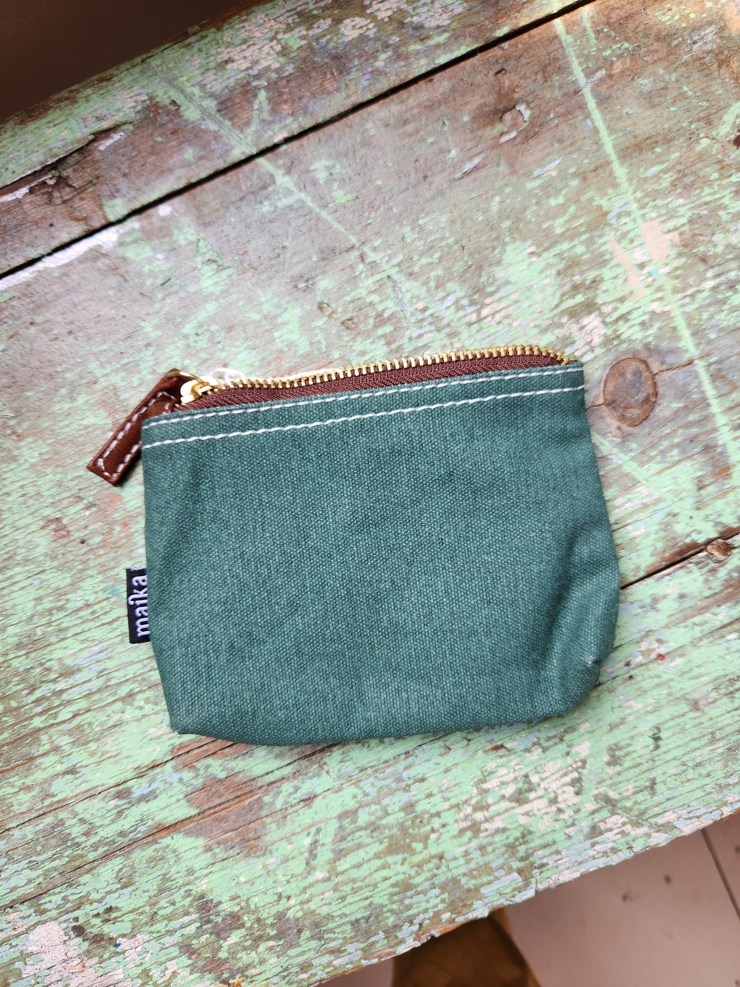 Knitting Project Bag, Small Zipper Pouch, Waxed Hunter Green