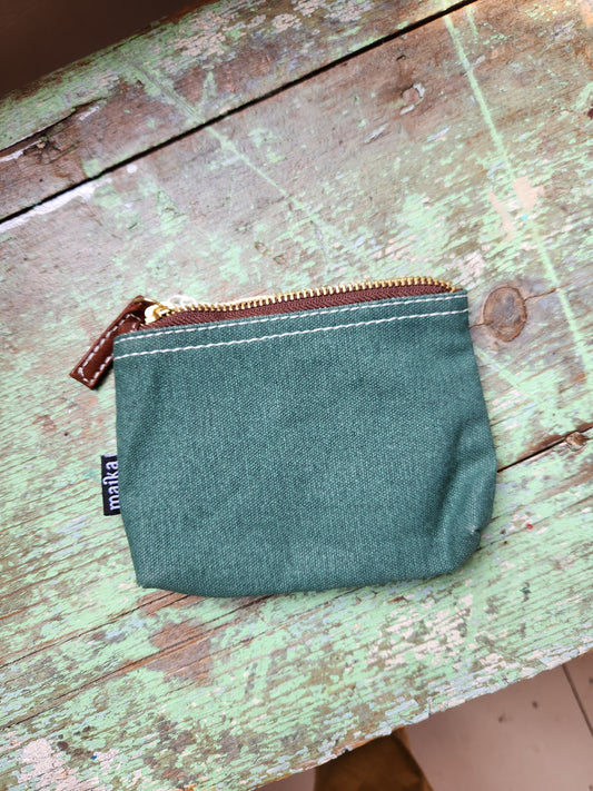 Knitting Project Bag, Small Zipper Pouch, Waxed Hunter Green