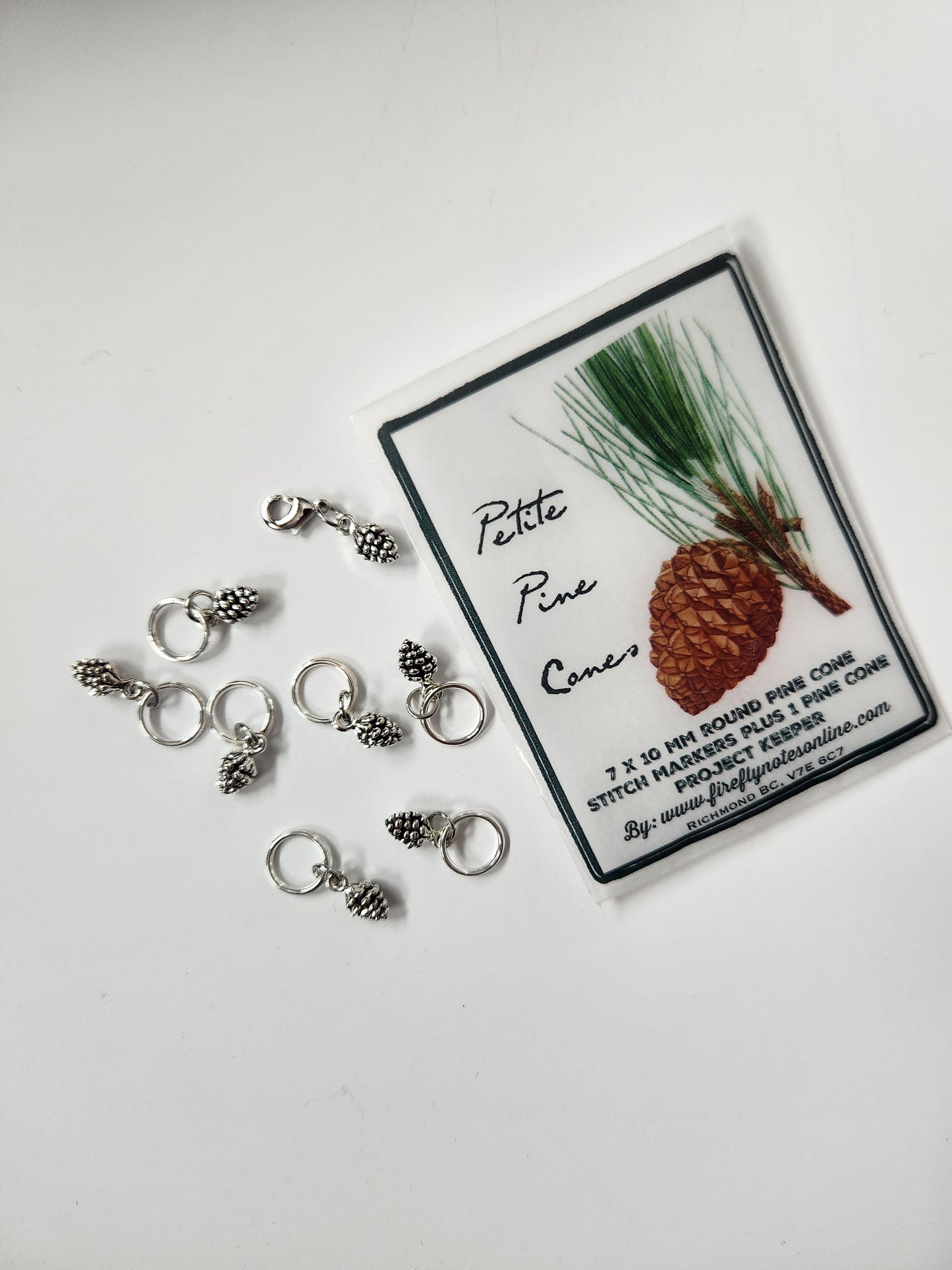 Pine Cone Stitch Markers (Set of 7) plus 1 Progress Keeper