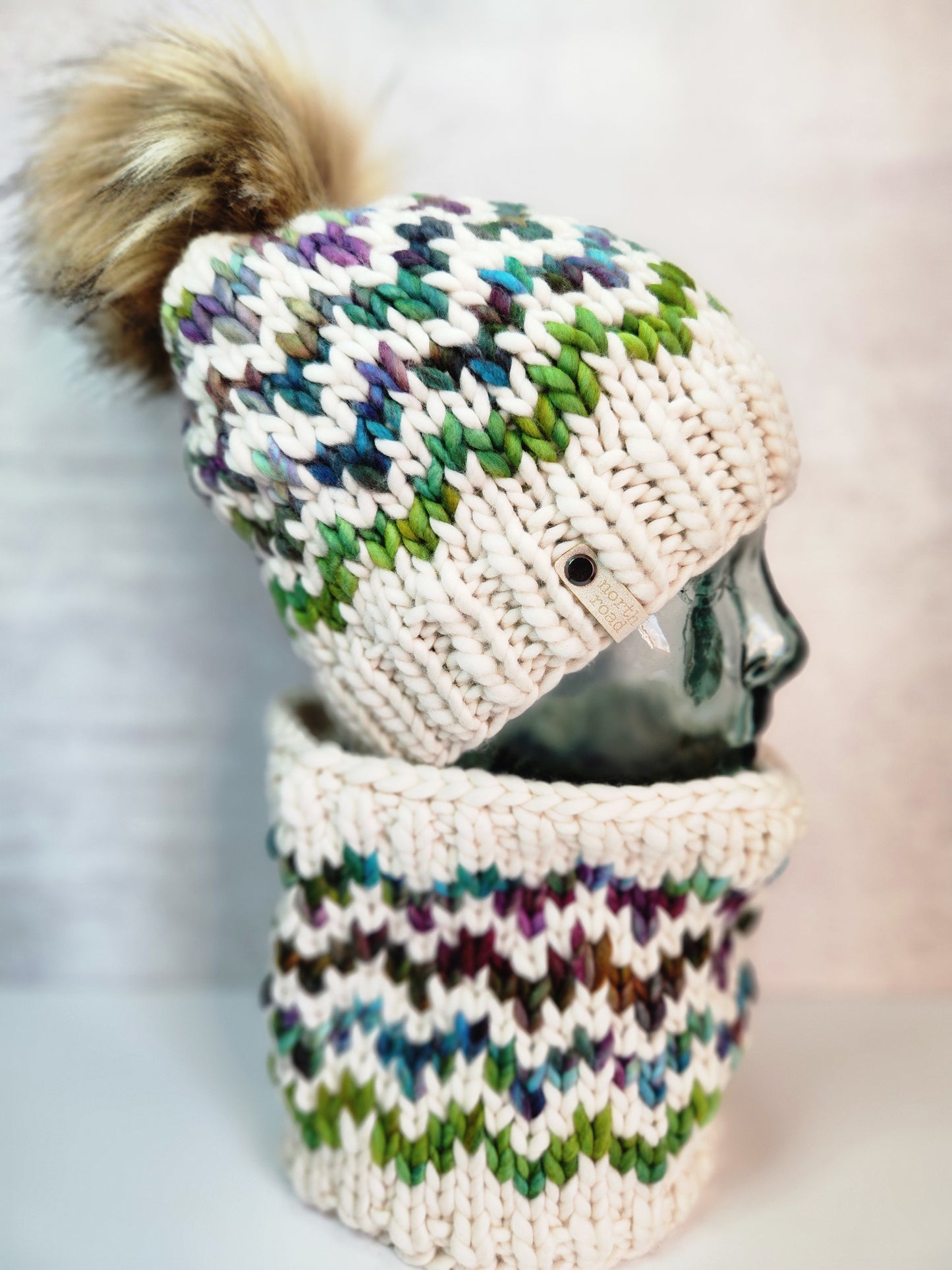 Merino Wool Pom Hat and Cowl Set