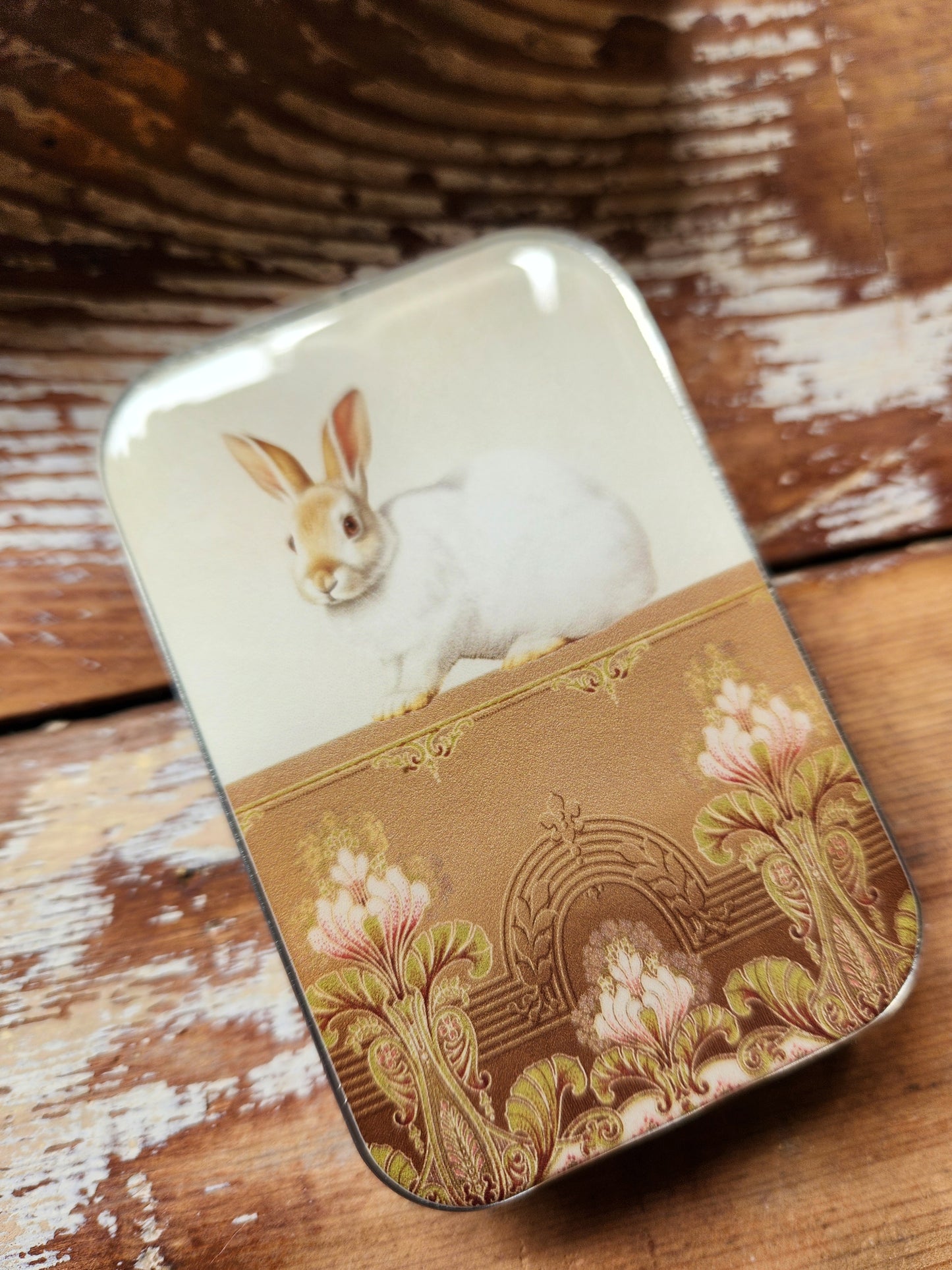 Large Sweet White Bunny Notions Tin