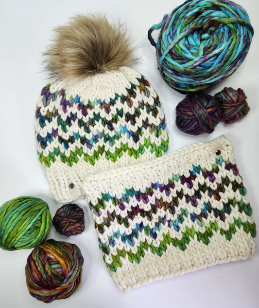 Merino Wool Pom Hat and Cowl Set