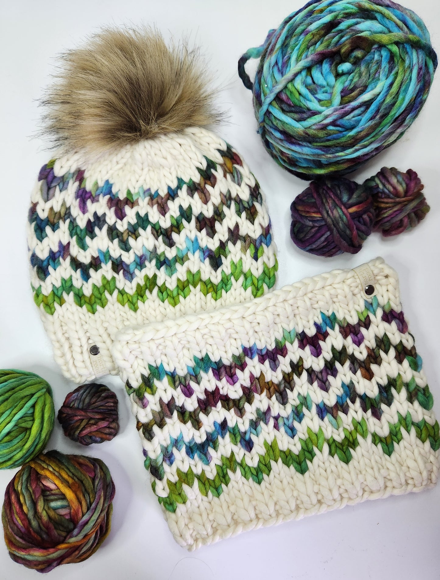 Merino Wool Pom Hat and Cowl Set