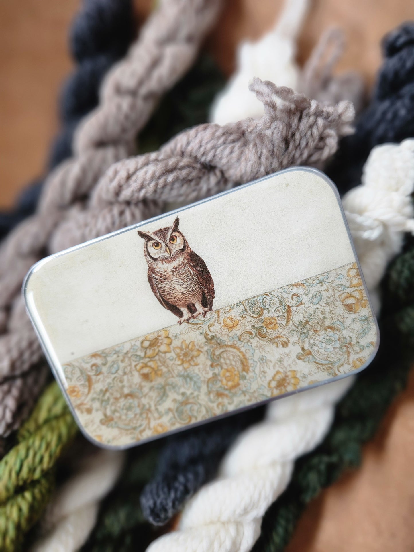 Large Owl Notions Tin