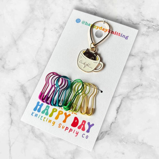 Catfe Catprogress Keeper with Bulb Pin Stitch Marker Set