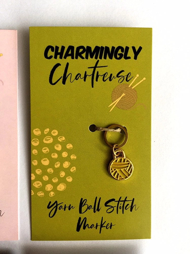 Round Chartreuse Yarn Ball Stitch Marker (Single Stitch Marker)