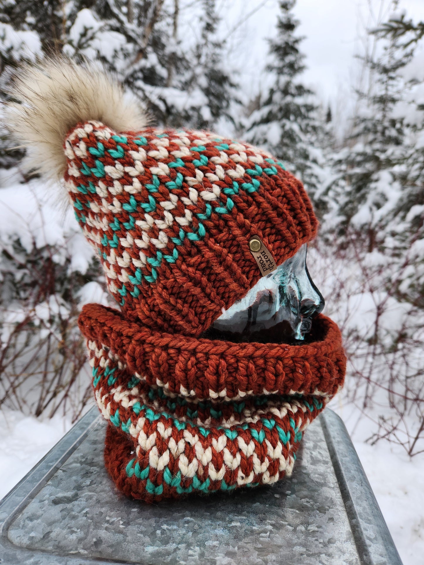 Wool Blend Pom Hat and Cowl Set