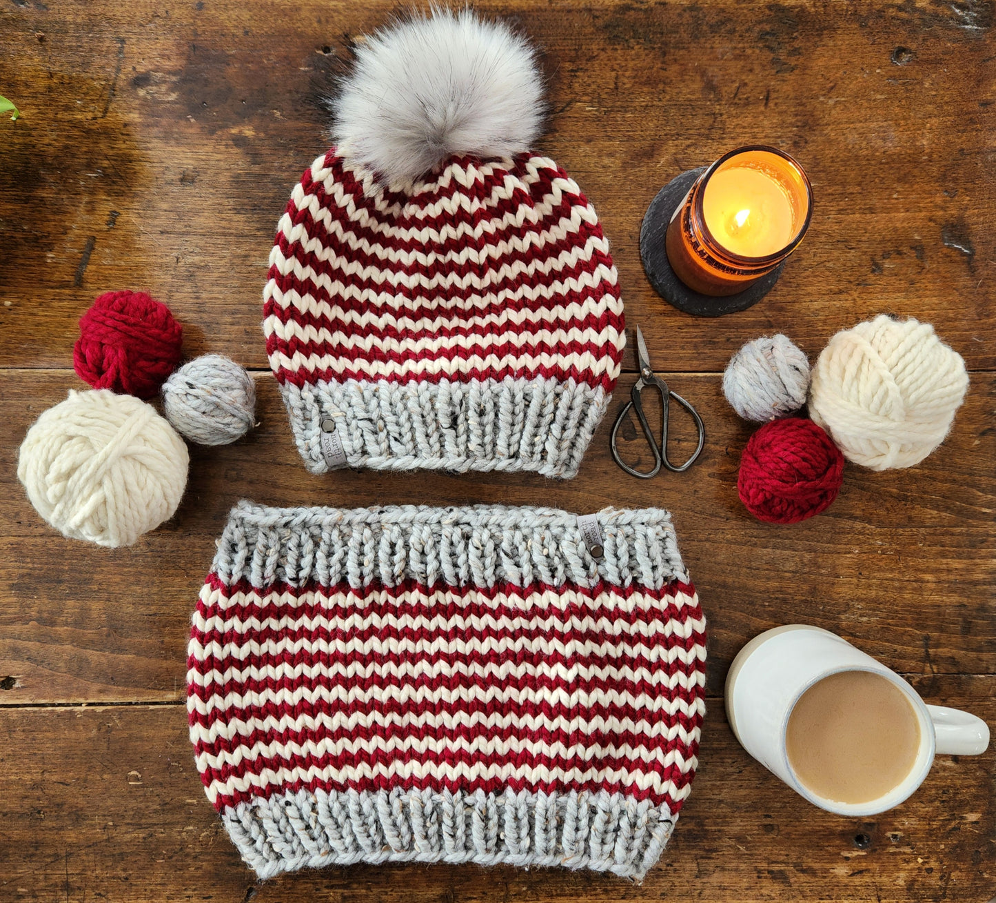 Wool Blend Pom Hat and Cowl Set