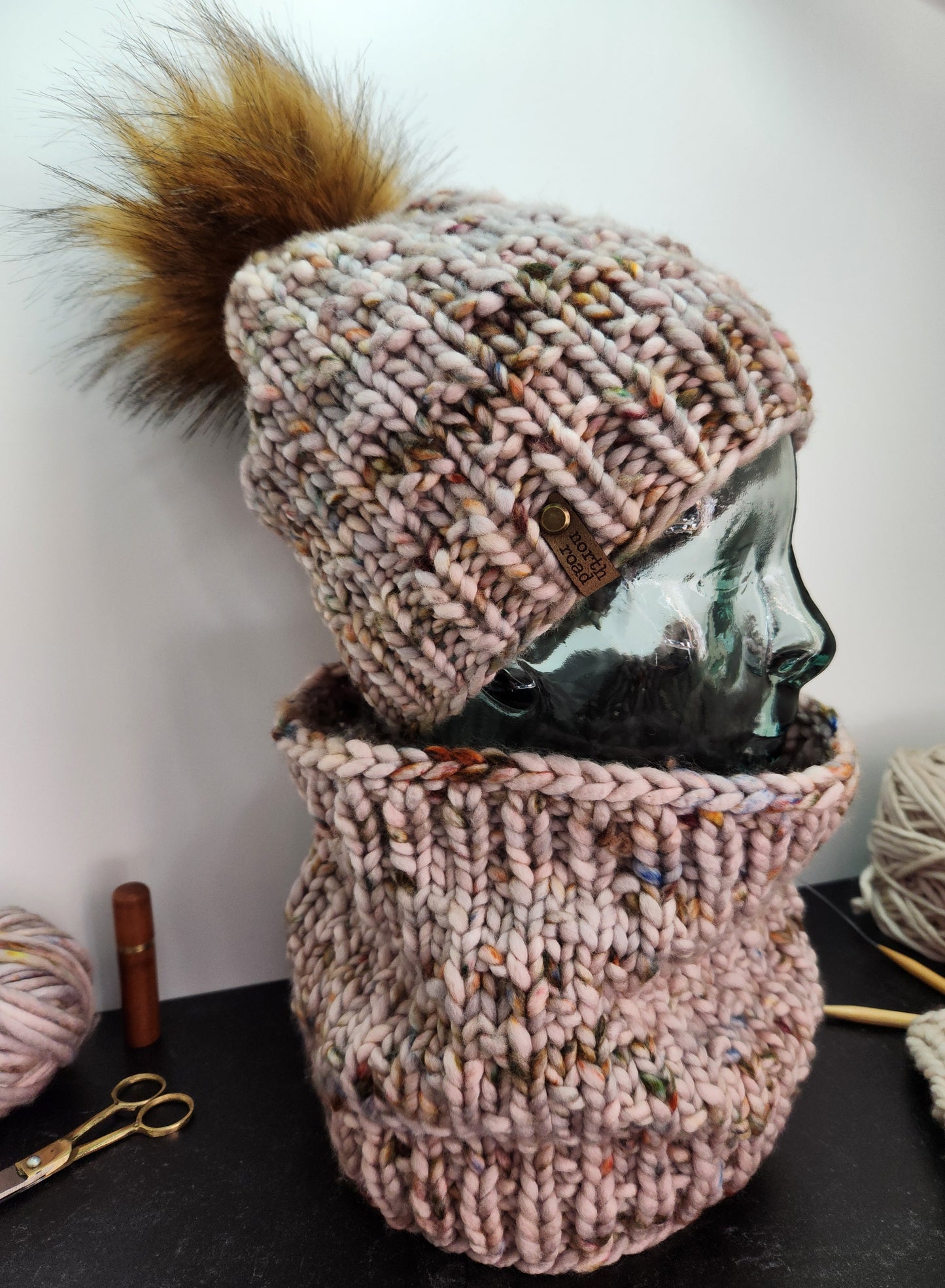 Merino Wool Pom Hat and Cowl Set