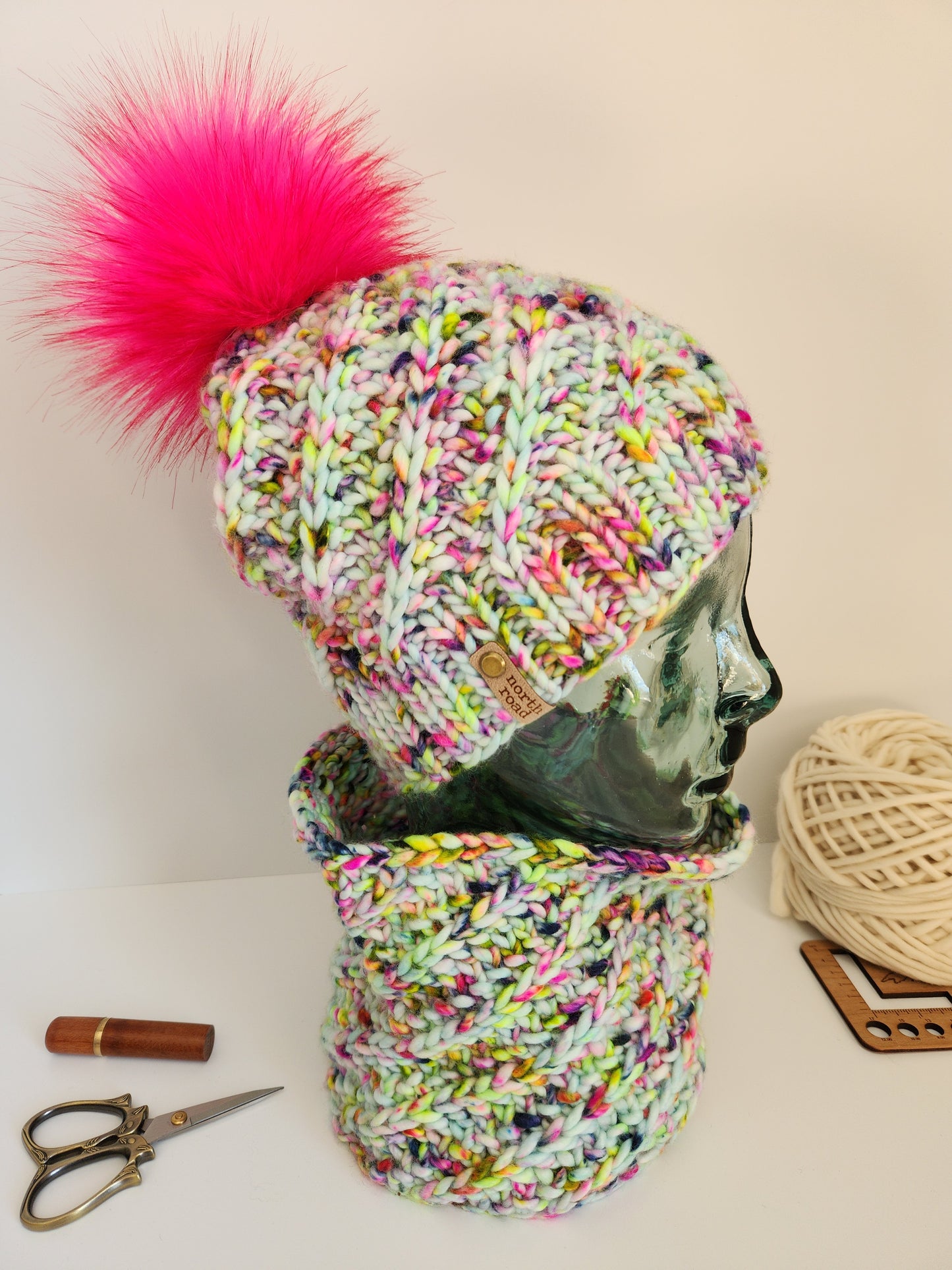 Merino Wool Pom Hat and Cowl Set