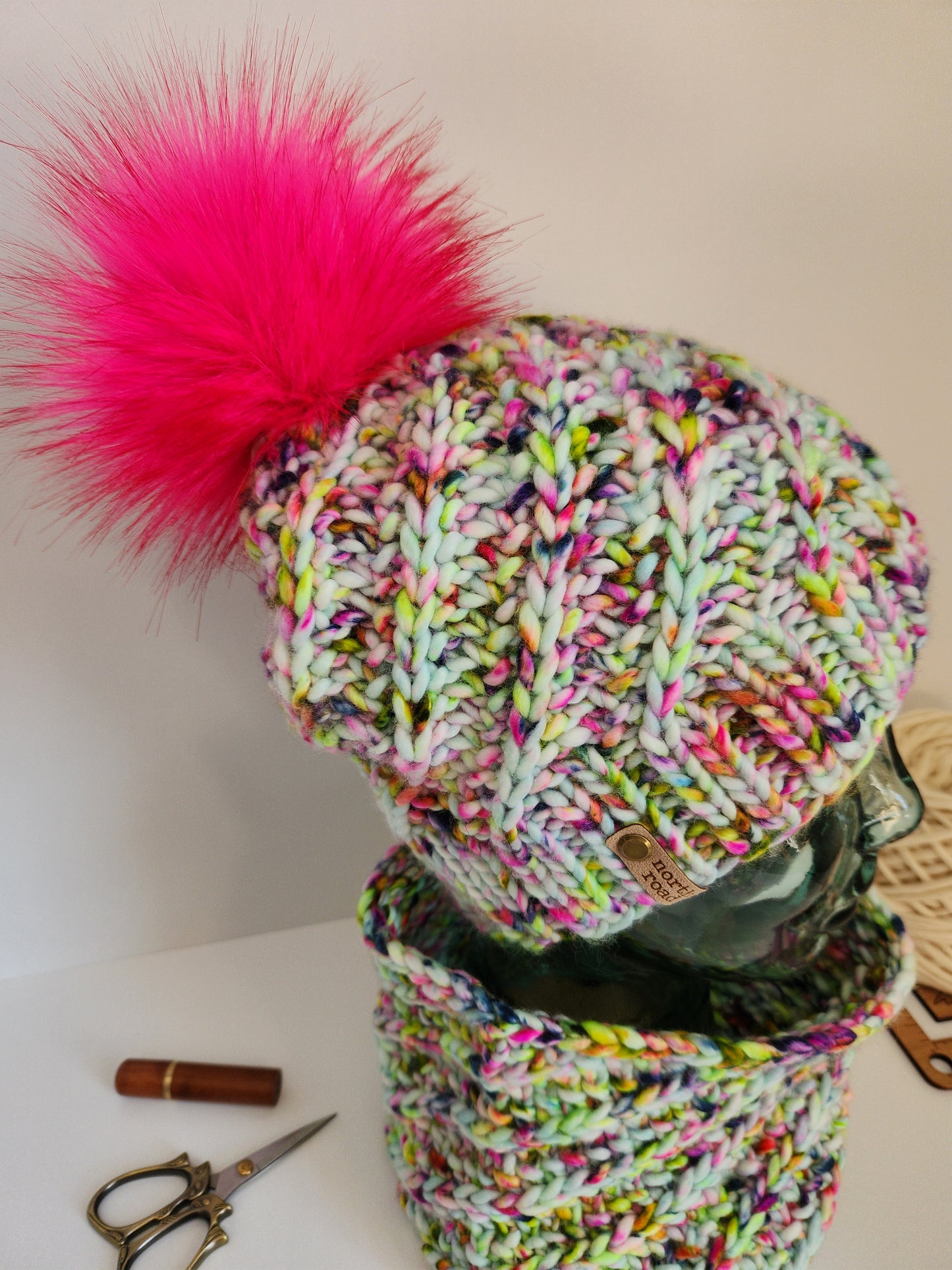 Merino Wool Pom Hat and Cowl Set