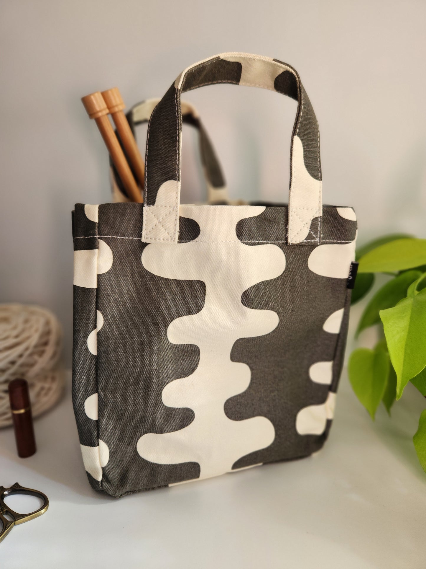 Knitting Project Bag, Lunch Tote, Echo Charcoal