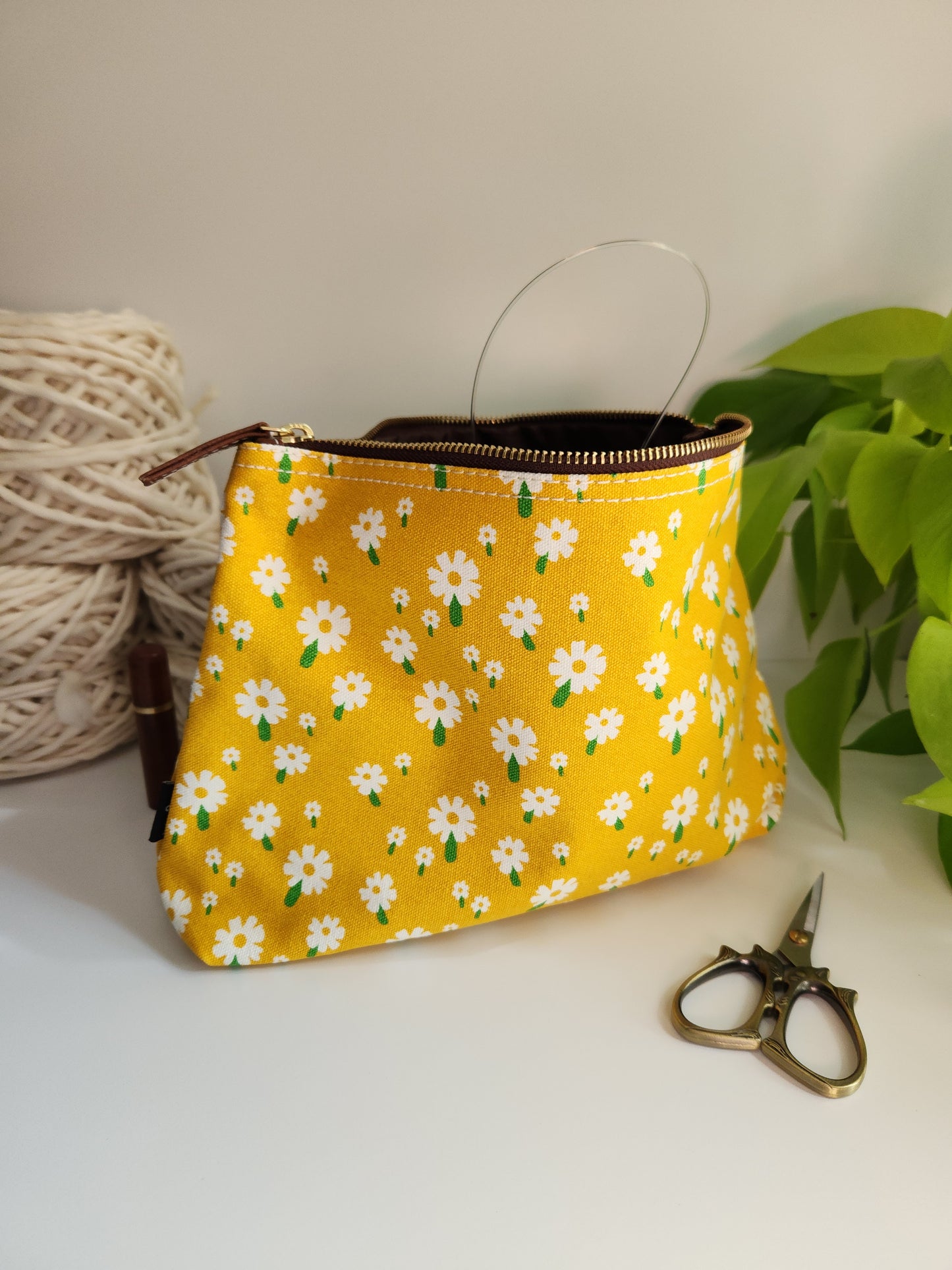 Knitting Project Bag, Large Zipper Pouch, Carmel