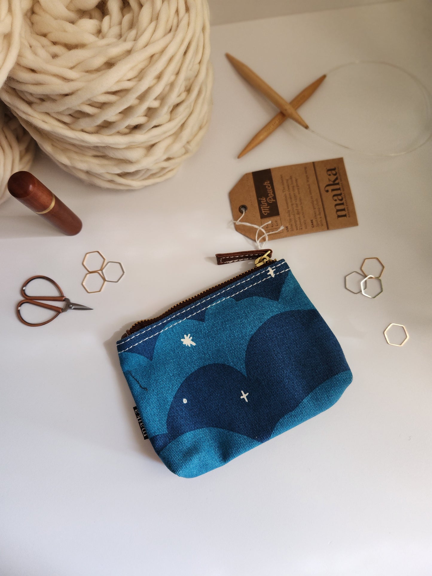 Knitting Project Bag, Small Zipper Pouch, Plaka