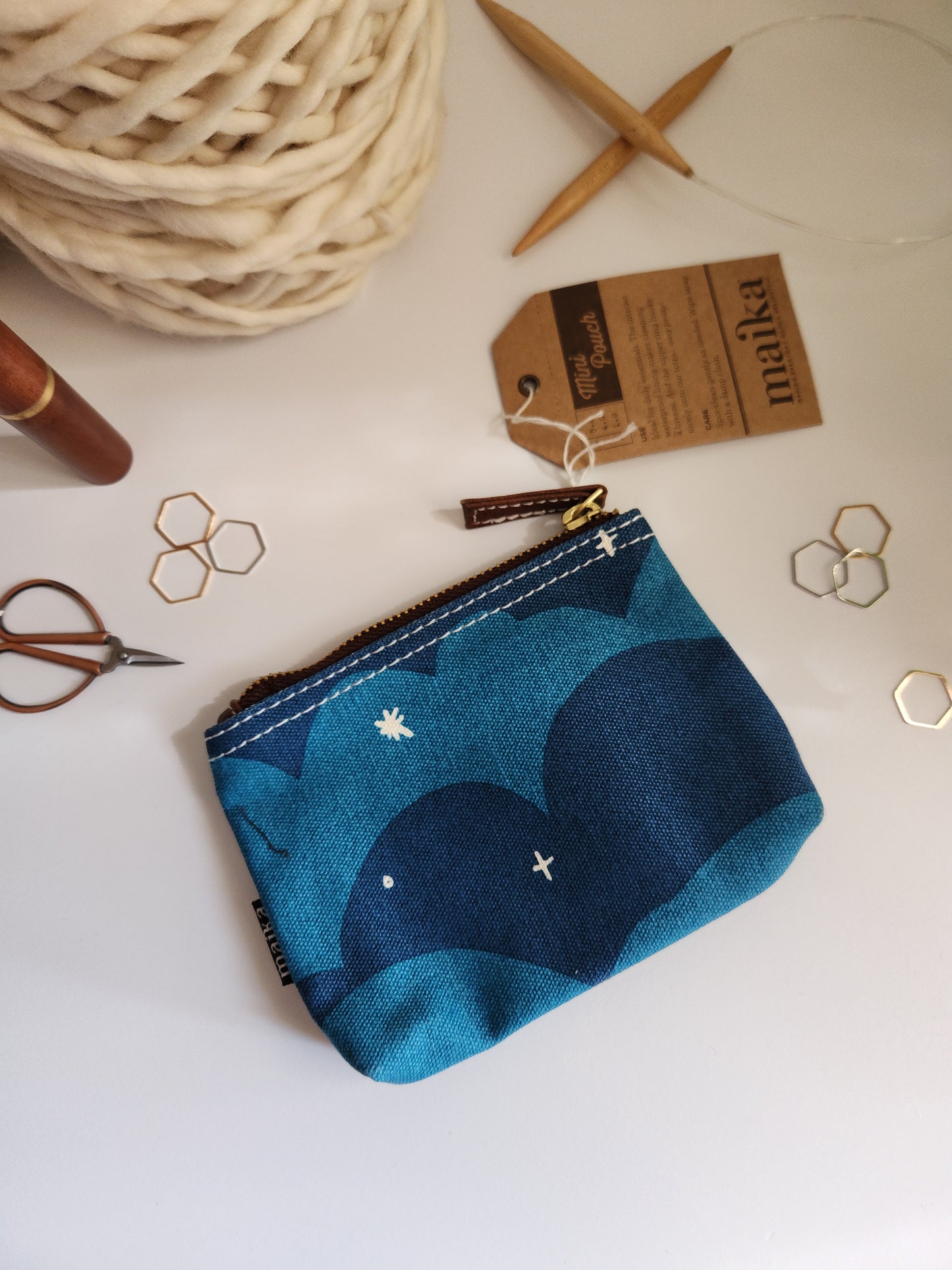 Knitting Project Bag, Small Zipper Pouch, Plaka