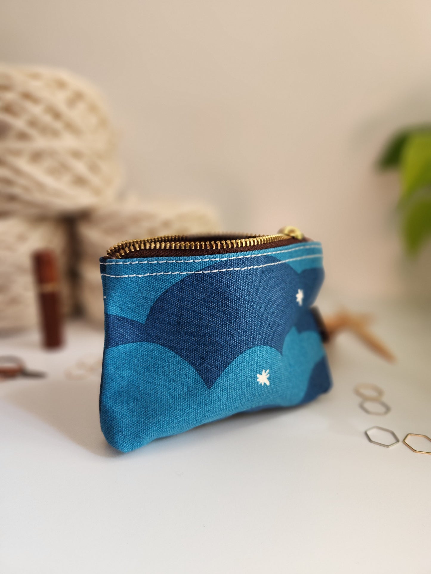 Knitting Project Bag, Small Zipper Pouch, Plaka