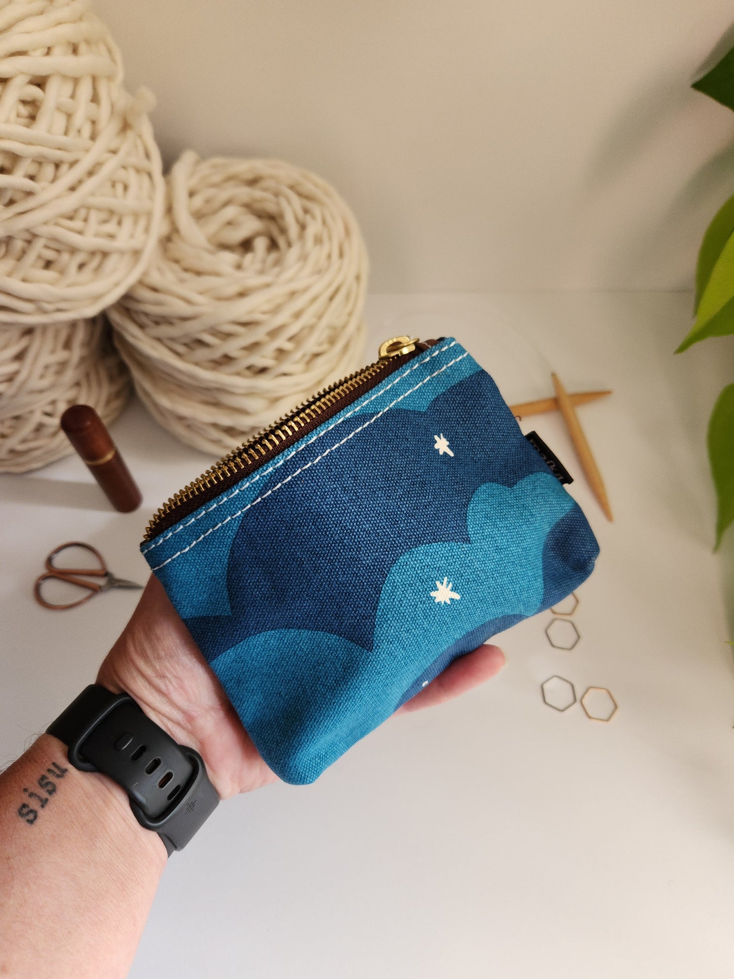 Knitting Project Bag, Small Zipper Pouch, Plaka