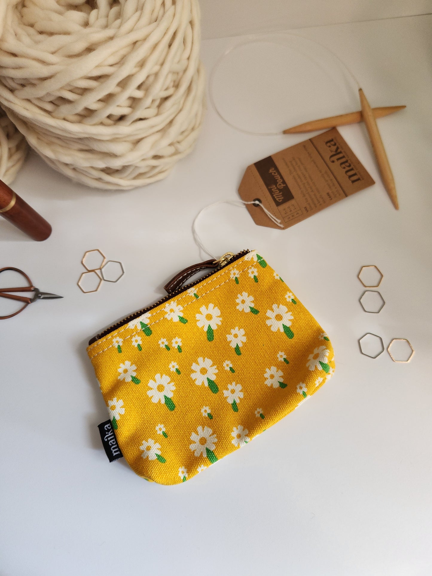 Knitting Project Bag, Small Zipper Pouch, Carmel